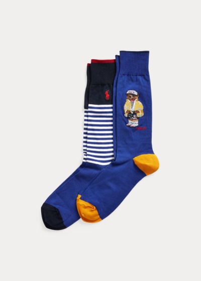 Calcetines Polo Ralph Lauren Hombre Azul Rey Azul Marino - Polo Bear & Stripe 2-Pack - VLRXT4217